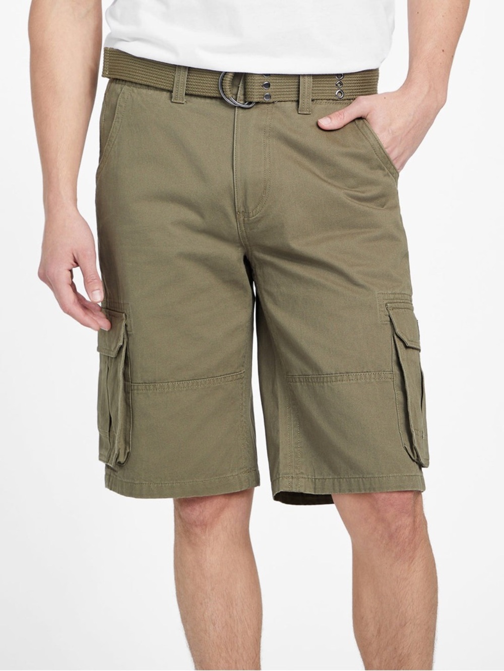 Guess Olive Green Karl Cargo Shorts with Utility Pockets
